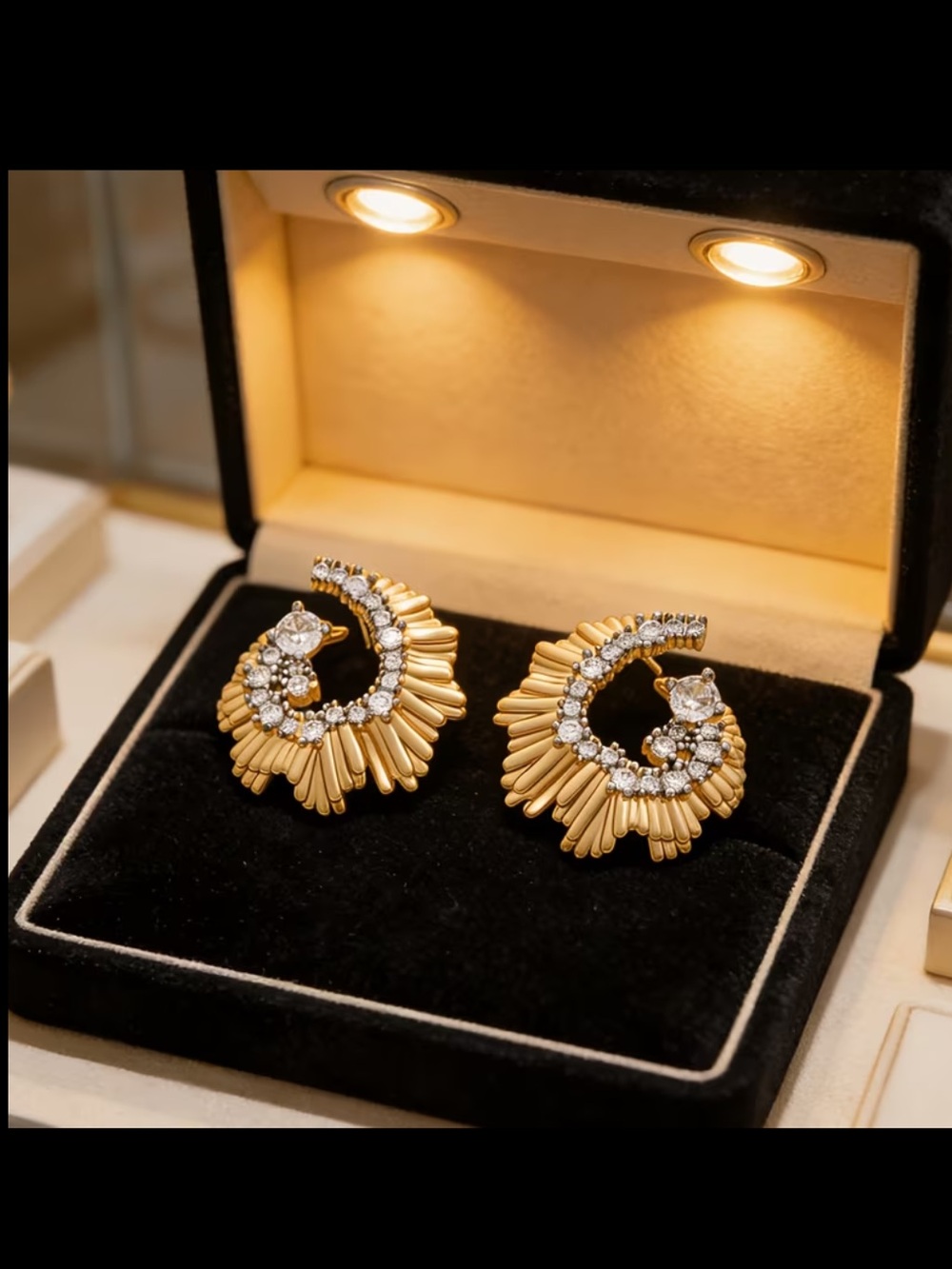 Gold-Tone Crystal Crescent Stud Earrings - NEW unusual